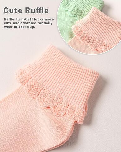 Toddler Girls Baby Ruffle Socks Cute Cotton White Turn Cuff Frilly Dress Little Girls Socks 12M-6Y in Saudi Arabia