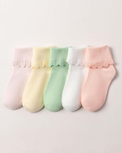 Toddler Girls Baby Ruffle Socks Cute Cotton White Turn Cuff Frilly Dress Little Girls Socks 12M-6Y in Saudi Arabia