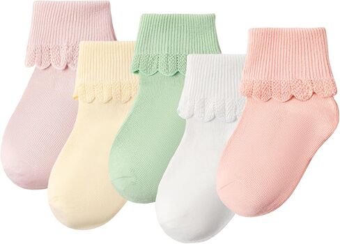 Toddler Girls Baby Ruffle Socks Cute Cotton White Turn Cuff Frilly Dress Little Girls Socks 12M-6Y in Saudi Arabia