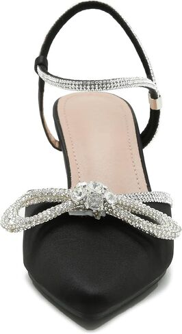 Women's Rhinstone Wedding Low Heel Slingback Kitten Heels, Adjustable Strap Pointed Toe Bow Pumps Prom Dress Shoes in Saudi Arabia