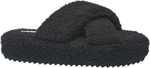 AEROPOSTALE Fuzzy Open Toe Slippers Shoes for Women – Soft Faux Sherpa Fur House Slippers with Memory Foam X Band, Indoor & Outdoor Non-Slip Sole, Fluffy Criss-Cross Design for Bedroom, Spa, and Lounge in Saudi Arabia