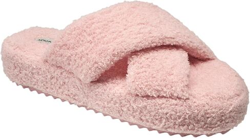 AEROPOSTALE Fuzzy Open Toe Slippers Shoes for Women – Soft Faux Sherpa Fur House Slippers with Memory Foam X Band, Indoor & Outdoor Non-Slip Sole, Fluffy Criss-Cross Design for Bedroom, Spa, and Lounge in Saudi Arabia
