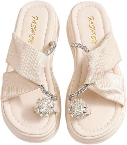 OYOANGLE Women's Rhinestone Crossed Strap Toe Ring Sandals Comfy Platform Flip Flops Elegant Outdoor Slippers in Saudi Arabia