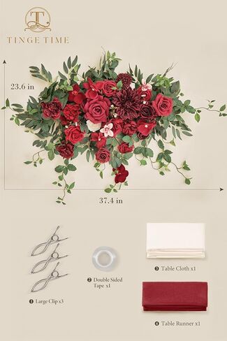 TINGE TIME Artificial Sweetheart Flower Swag with Tablecloth and Table Runner, Pack of 3 Floral Arrangement for Autumn Wedding Sweetheart Table Centerpiece Fall Decoration (Terracotta) in Kuwait