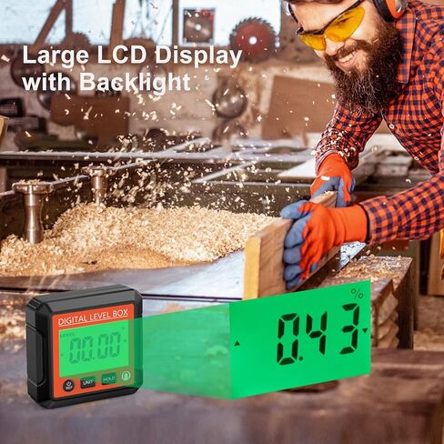 Digital Level Box with Magnetic Attachment Function, Data Lock, and Angle Slope Conversion Protractor Angle Finder Gauge for Carpentry Building Masonry Bevel (Black White) in Kuwait