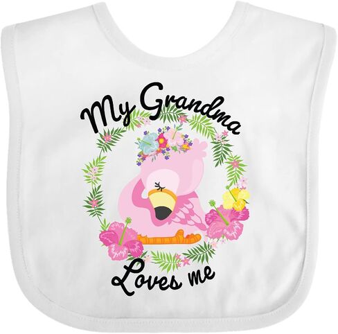 inktastic Baby Flamingo My Grandma Loves Me with Flower Wreath Baby Bib in Saudi Arabia