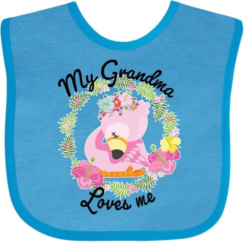 inktastic Baby Flamingo My Grandma Loves Me with Flower Wreath Baby Bib in Saudi Arabia