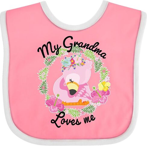 inktastic Baby Flamingo My Grandma Loves Me with Flower Wreath Baby Bib in Saudi Arabia