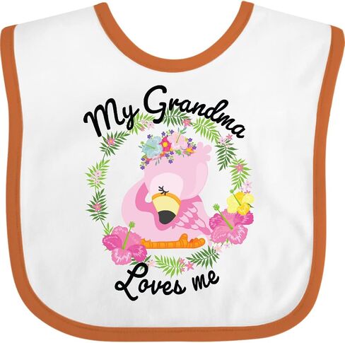 inktastic Baby Flamingo My Grandma Loves Me with Flower Wreath Baby Bib in Saudi Arabia