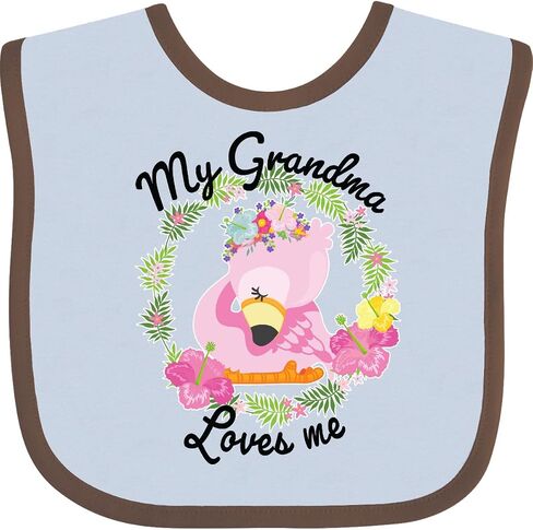 inktastic Baby Flamingo My Grandma Loves Me with Flower Wreath Baby Bib in Saudi Arabia