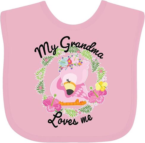 inktastic Baby Flamingo My Grandma Loves Me with Flower Wreath Baby Bib in Saudi Arabia
