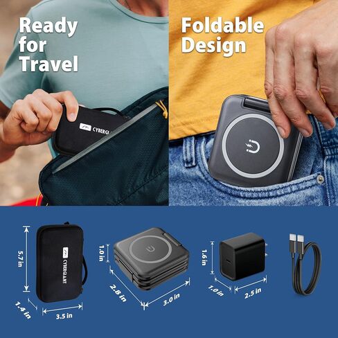 محطة شحن لاسلكية 3 في 1 لأجهزة Apple - حامل شاحن مغناطيسي محمول قابل للطي لأجهزة iPhone Airpods Apple Watch iWatch، شاحن سفر لأجهزة متعددة مع محول وحقيبة in Saudi Arabia