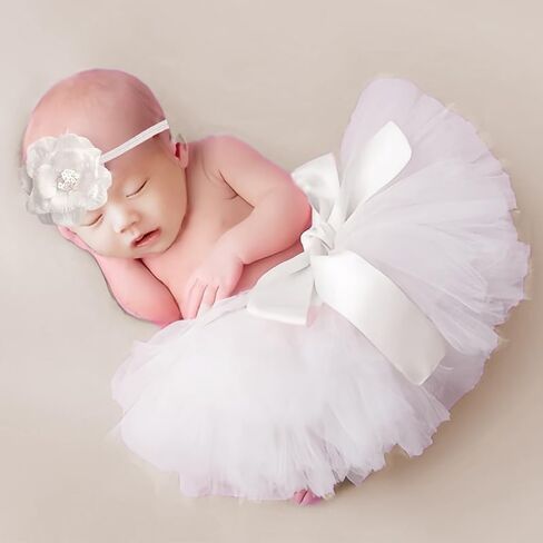 Newborn Tutu Photography Outfits Newborn Photography Outfits Girl Baby Props Infant Tutu Skirt Girl Photo Shoot Set (White) in Saudi Arabia