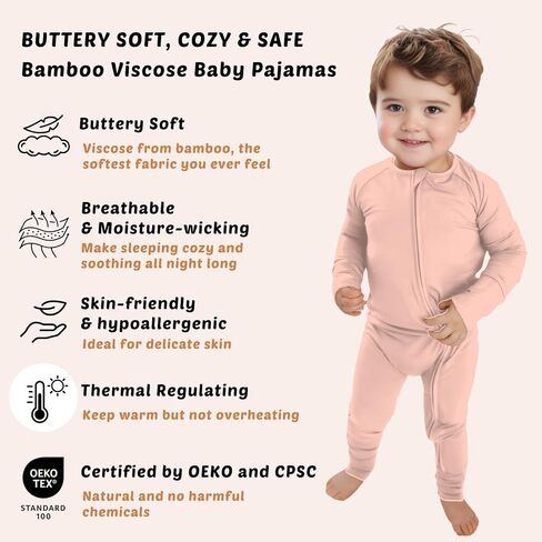 Baby Pajamas for Boys & Girls 0-24 Months, Viscose from Bamboo, Opaque Convertible Sleeper, Snug Fit, YKK 2-Way Zipper in Saudi Arabia