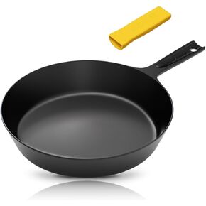 10 Inch Smooth & Light Cast Iron Skillets with Handle Cover - Pre-Seasoned Cast Iron Pan - Easy to Clean Polished Cast Iron Frying Pan Use in the Oven, on the Stove or Grill, Over a Campfire
