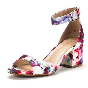 DREAM PAIRS Women's Chunkle Floral Low Heel Pump Sandals Ankle Strap Dress Shoes - 10 M US