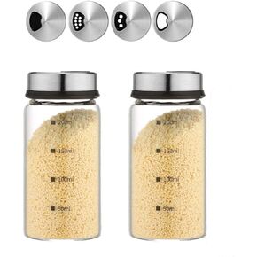 2 Piece 4-Neck Seasoning Shakers Moisture Resistant Seasoning Shakers Glass Seasoning Shakers, Salt and Pepper Shakers with Adjustable Pour Holes - For Seasoning, Picnics (2 large spice jars10oz)