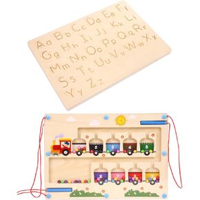 4 في 1 Montessori التعلم الخشبي عدد ألعاب لعدد عمر 3 سنوات من الألغاز الممتدات المغناطيسية شكل متاهة وعدد للأجهزة الخشبية لحساب التعلم مهارات حركية رائعة ...