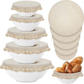 Patelai 10 Pcs Bowl Covers Reusable in 5 Size Stretch Cloth Fabric Bowl Covers Elastic Food Storage Covers Bread Sourdough Lids for Proofing Food Fruits Leftover(Stylish Style)