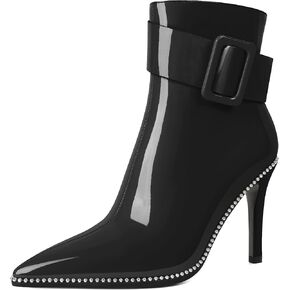 Mettesally Womens Ankle Boots Pointed Toe High Heel Stiletto Beaded Boots for Women Size Zipper Fall Booties 3.8 Inches