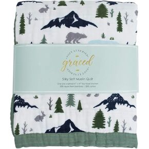 GRACED SOFT LUXURIES Softest Gentle Large Muslin Quilt, 47" x 47" Muslin Baby Receiving Blanket (Bear's Forest)