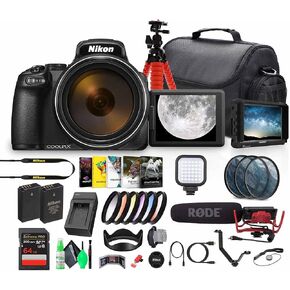 Nikon COOLPIX P1100 125x Super Zoom Compact Digital Camera (26541) + Mic + Monitor + 77mm Color Filters + Photo Software + 64GB Memory Card + LED Light + Flash Bracket + Lens Filter Kit + More