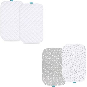 Waterproof Bassinet Mattress Pad Cover, Viscose Made from Bamboo & Bassinet Sheets Compatible with KoolerThings (3 in 1) Baby Bedside Bassinet, 100% Jersey Knit Cotton Sheets, 2 Pack
