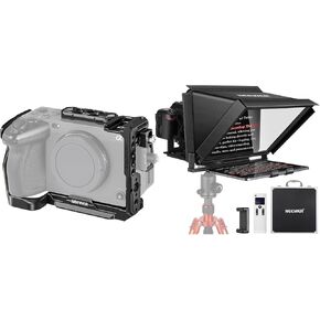 NEEWER FX3/FX30 Cage Camera Cage with HDMI Cable Clamp, NATO Rail, 3/8 Inch ARRI Positioning Holes, X12 Aluminum Teleprompter with RT-110 Remote Control Included