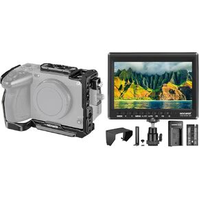 NEEWER FX3/FX30 Cage Camera Cage with HDMI Cable Clamp, NATO Rail, 3/8 Inch ARRI Positioning Holes, F100 7 Inch Camera Field Monitor Included