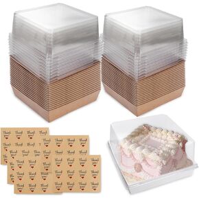 20 Pack Charcuterie Boxes with Clear Lids: 7 x 7 x 4 Inches Paper Cake Boxes Cake Containers Disposable Bakery Boxes for Bundt Cake Cupcake Dessert Pie Cookies (White)