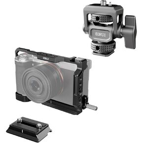 360°and Tilt 180°Adjustable DSLR Field Monitor Mount and Camera Cage for Sony A7C II A7CR with HDMI Cable Clamp Bundle