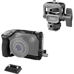 Swivel 360°and Tilt 180°Adjustable DSLR Field Monitor Mount and Camera Cage for Sony ZV-E1 with Silicone Grip and HDMI Cable Clamp Bundle