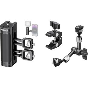 NEEWER Side Handle Grip with Wireless Remote Control Button Shutter Trigger for Smartphone Cage Video Rig, 7" Articulating Magic Arm Clamp Mount with Super Clamp Included