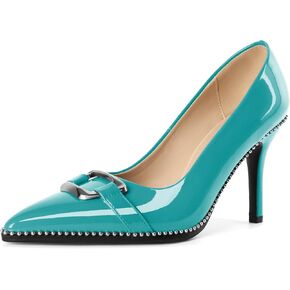 Zamikoo Women Beaded Pumps Fashion High Heels Pointed Toe Pumps Stiletto Patent Leather Dress Shoes for Wedding Party Shoes 3.5 Inch