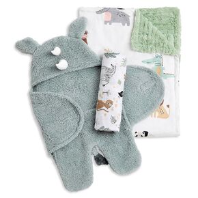 Evolur Good Knight 3 pc Baby Gift Set, Includes Sherpa Sack Wrap, Bamboo Muslin Wrap & Velour Blanket, Soft and Breathable, for Newborns, Infants 0-3 Months