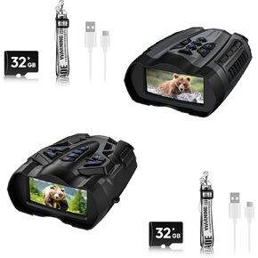 2Pcs Night Vision Goggles,4K Night Vision Binoculars for Adult with 3.5" HD Screen,32GB TF Card for Photo and Video,9 Gear Infrared and 10X Digital Zoom for Outdoor Enthusiasts and Animal Watchers