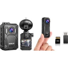BOBLOV KJ23Pro 2K Body Camera, 256GB Body Camera with Night Vision, 4000mAh Battery for 15 Hours Continuous Recording and W1 64GB HD 1080P Body Worn Camera, Wearable Body Camera with 2 Clips