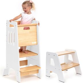 Stepping-Up Set - Standing Tower and Step Stool for Kids (White)