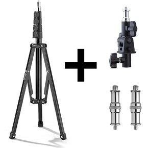 WELLMAKING Light Stand, 72 inches led Light Stand Reverse Folding Light Tripod, 2 Pieces Standard 1/4 to 3/8 inch Metal Male Convertor Threaded Screw Adapter Spigot Stud & U-Shape Swivel Mount Bracket