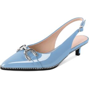 YODEKS Women's Slingback Kitten Heels Pointed Toe Low Heel Beaded Pumps 1.5 Inch Metal Buckle Shoes Size 5-13