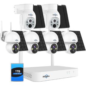 نظام بطارية HISEU Wireless Solar Outdoor ، 6pcs 4MP كاميرا بطارية المنزل مع 1T HDD ، PTZ 360 ° View ، PIR Detection ، Color Night Vision ، IP66 ، Audio-Way ، 2.4 G WiFi ، لا توجد رسوم شهرية