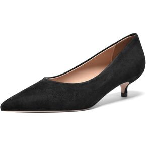 FOGEENA Womens Wedding Pointed Toe Slip On Dress Suede Leather Kitten Low Heel Pumps Shoes 1.5 Inch