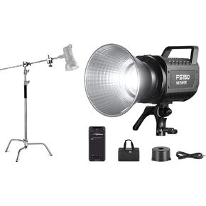 NEEWER FS150 LED Video Light 2.4G/APP Control with Heavy Duty C Stand, 130W 5600K COB Daylight Silent Photography Continuous Output Lighting 102000lux/1m CRI97+ 9 Effects Bowens Mount, US Plug