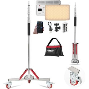 AMBITFUL Heavy Duty Light Stand with Casters,with Video Lighting 100% Stainless Steel Max Height 10ft/305cm, Photography Wheeled Base Stand