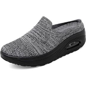 NEKGNL Womens Closed Toe Knit Orthopedic Platform Mules Comfortable Round Toe Mesh Breathable with Arch-Support Slipper Sandals Summer Slip-On Daily Walking Shoes