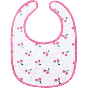 Littleforbig Cotton Waterproof Babydoll Printed Adult Bib with Adjustable Hook-and-Loop Fastener Closure - Cherry Adult Bib