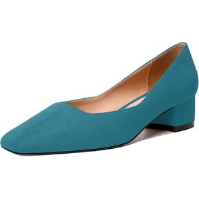 justdanni womens disual suede party slip on square toe fashion chunky low yeel pumps shoes 1.5 inch