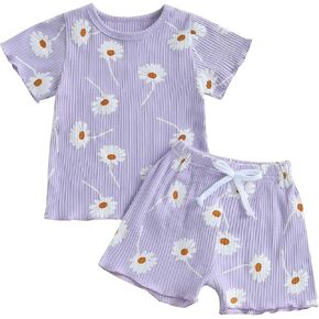 Suolongsama Toddler Baby Girl Girl Close Summer Plust Print Shirt Shirt Shirt Top Shirts Set 2pcs lebbbed ommits in Kuwait