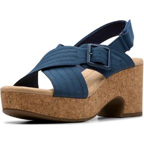 Clarks Women's Nerisa West Heeled Sandal, Navy Nubuck, 7