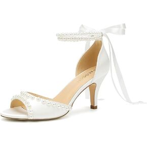 Low Heel Wedding Shoes for Bride Pearl Heels Bridal Shoes Women Wedding Sandals